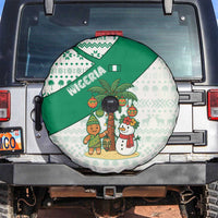 Nigeria Christmas Spare Tire Cover with Gingerbread Snowman Palm Tree and Tribal Mask Design - Wonder Print Shop