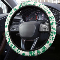 Nigeria Christmas Steering Wheel Cover with Gingerbread Snowman Palm Tree and Tribal Mask Design - Wonder Print Shop