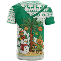 Nigeria Christmas T Shirt with Gingerbread Snowman Palm Tree and Tribal Mask Design - Wonder Print Shop