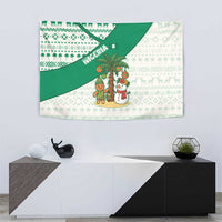 Nigeria Christmas Tapestry with Gingerbread Snowman Palm Tree and Tribal Mask Design - Wonder Print Shop