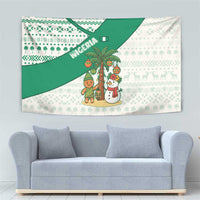 Nigeria Christmas Tapestry with Gingerbread Snowman Palm Tree and Tribal Mask Design - Wonder Print Shop