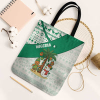 Nigeria Christmas Tote Bag with Gingerbread Snowman Palm Tree and Tribal Mask Design - Wonder Print Shop
