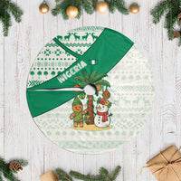 Nigeria Christmas Tree Skirt with Gingerbread Snowman Palm Tree and Tribal Mask Design - Wonder Print Shop