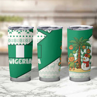 Nigeria Christmas Tumbler Cup with Gingerbread Snowman Palm Tree and Tribal Mask Design - Wonder Print Shop
