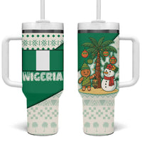 Nigeria Christmas Tumbler With Handle with Gingerbread Snowman Palm Tree and Tribal Mask Design - Wonder Print Shop
