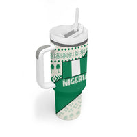 Nigeria Christmas Tumbler With Handle with Gingerbread Snowman Palm Tree and Tribal Mask Design - Wonder Print Shop