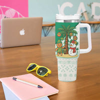 Nigeria Christmas Tumbler With Handle with Gingerbread Snowman Palm Tree and Tribal Mask Design - Wonder Print Shop