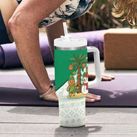Nigeria Christmas Tumbler With Handle with Gingerbread Snowman Palm Tree and Tribal Mask Design - Wonder Print Shop