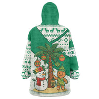 Nigeria Christmas Wearable Blanket Hoodie with Gingerbread Snowman Palm Tree and Tribal Mask Design - Wonder Print Shop