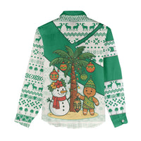 Nigeria Christmas Women Casual Shirt with Gingerbread Snowman Palm Tree and Tribal Mask Design - Wonder Print Shop