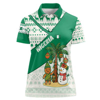 Nigeria Christmas Women Polo Shirt with Gingerbread Snowman Palm Tree and Tribal Mask Design - Wonder Print Shop