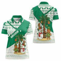 Nigeria Christmas Women Polo Shirt with Gingerbread Snowman Palm Tree and Tribal Mask Design - Wonder Print Shop