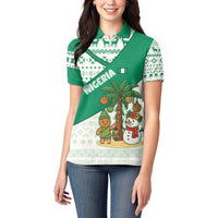 Nigeria Christmas Women Polo Shirt with Gingerbread Snowman Palm Tree and Tribal Mask Design - Wonder Print Shop