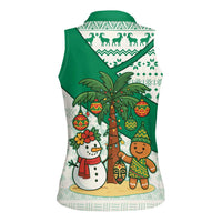 Nigeria Christmas Women Sleeveless Polo Shirt with Gingerbread Snowman Palm Tree and Tribal Mask Design - Wonder Print Shop