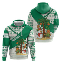 Nigeria Christmas Zip Hoodie with Gingerbread Snowman Palm Tree and Tribal Mask Design - Wonder Print Shop
