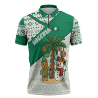 Nigeria Christmas Zipper Polo Shirt with Gingerbread Snowman Palm Tree and Tribal Mask Design - Wonder Print Shop