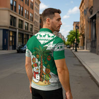 Nigeria Christmas Zipper Polo Shirt with Gingerbread Snowman Palm Tree and Tribal Mask Design - Wonder Print Shop