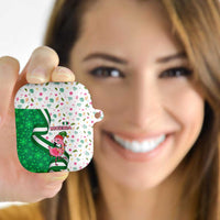 Nigeria Christmas AirPods Case with Pink Flamingo Tropical Leaves and Festive Lights Design - Wonder Print Shop