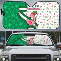 Nigeria Christmas Auto Sun Shade with Pink Flamingo Tropical Leaves and Festive Lights Design - Wonder Print Shop
