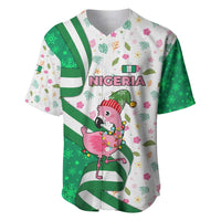 Nigeria Christmas Baseball Jersey with Pink Flamingo Tropical Leaves and Festive Lights Design - Wonder Print Shop