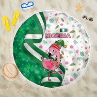 Nigeria Christmas Beach Blanket with Pink Flamingo Tropical Leaves and Festive Lights Design - Wonder Print Shop