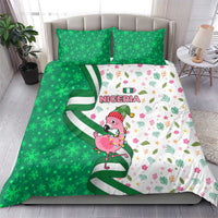 Nigeria Christmas Bedding Set with Pink Flamingo Tropical Leaves and Festive Lights Design - Wonder Print Shop