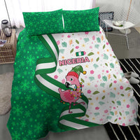 Nigeria Christmas Bedding Set with Pink Flamingo Tropical Leaves and Festive Lights Design - Wonder Print Shop