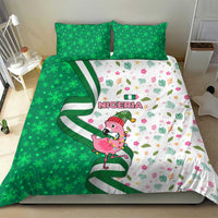 Nigeria Christmas Bedding Set with Pink Flamingo Tropical Leaves and Festive Lights Design - Wonder Print Shop