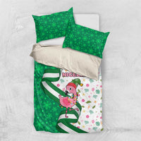 Nigeria Christmas Bedding Set with Pink Flamingo Tropical Leaves and Festive Lights Design - Wonder Print Shop