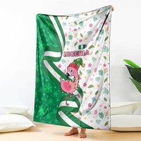 Nigeria Christmas Blanket with Pink Flamingo Tropical Leaves and Festive Lights Design - Wonder Print Shop