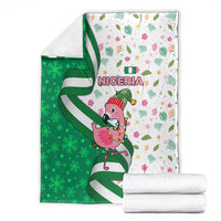 Nigeria Christmas Blanket with Pink Flamingo Tropical Leaves and Festive Lights Design - Wonder Print Shop