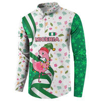 Nigeria Christmas Button Sweatshirt with Pink Flamingo Tropical Leaves and Festive Lights Design - Wonder Print Shop