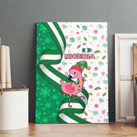 Nigeria Christmas Canvas Wall Art with Pink Flamingo Tropical Leaves and Festive Lights Design - Wonder Print Shop