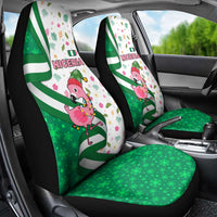 Nigeria Christmas Car Seat Cover with Pink Flamingo Tropical Leaves and Festive Lights Design - Wonder Print Shop