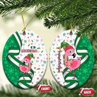 Nigeria Christmas Ceramic Ornament with Pink Flamingo Tropical Leaves and Festive Lights Design - Wonder Print Shop