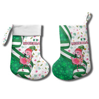 Nigeria Christmas Stocking with Pink Flamingo Tropical Leaves and Festive Lights Design - Wonder Print Shop