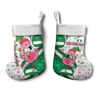 Nigeria Christmas Stocking with Pink Flamingo Tropical Leaves and Festive Lights Design - Wonder Print Shop