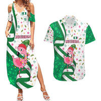 Nigeria Christmas Couples Matching Summer Maxi Dress and Hawaiian Shirt with Pink Flamingo Tropical Leaves and Festive Lights Design - Wonder Print Shop