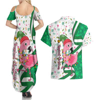 Nigeria Christmas Couples Matching Summer Maxi Dress and Hawaiian Shirt with Pink Flamingo Tropical Leaves and Festive Lights Design - Wonder Print Shop