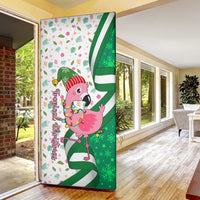 Nigeria Christmas Door Cover with Pink Flamingo Tropical Leaves and Festive Lights Design - Wonder Print Shop