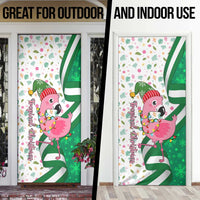 Nigeria Christmas Door Cover with Pink Flamingo Tropical Leaves and Festive Lights Design - Wonder Print Shop