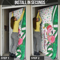 Nigeria Christmas Door Cover with Pink Flamingo Tropical Leaves and Festive Lights Design - Wonder Print Shop