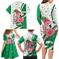 Nigeria Christmas Family Matching Long Sleeve Bodycon Dress and Hawaiian Shirt with Pink Flamingo Tropical Leaves and Festive Lights Design - Wonder Print Shop