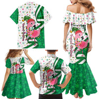 Nigeria Christmas Family Matching Mermaid Dress and Hawaiian Shirt with Pink Flamingo Tropical Leaves and Festive Lights Design - Wonder Print Shop