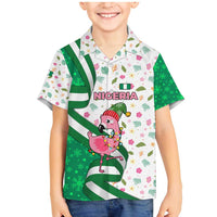 Nigeria Christmas Family Matching Mermaid Dress and Hawaiian Shirt with Pink Flamingo Tropical Leaves and Festive Lights Design - Wonder Print Shop