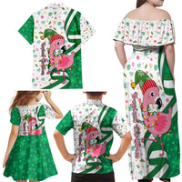 Nigeria Christmas Family Matching Off Shoulder Maxi Dress and Hawaiian Shirt with Pink Flamingo Tropical Leaves and Festive Lights Design - Wonder Print Shop