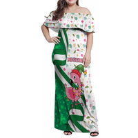 Nigeria Christmas Family Matching Off Shoulder Maxi Dress and Hawaiian Shirt with Pink Flamingo Tropical Leaves and Festive Lights Design - Wonder Print Shop