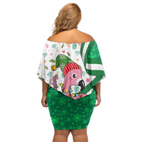 Nigeria Christmas Family Matching Off Shoulder Short Dress and Hawaiian Shirt with Pink Flamingo Tropical Leaves and Festive Lights Design - Wonder Print Shop