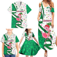 Nigeria Christmas Family Matching Summer Maxi Dress and Hawaiian Shirt with Pink Flamingo Tropical Leaves and Festive Lights Design - Wonder Print Shop
