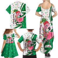 Nigeria Christmas Family Matching Summer Maxi Dress and Hawaiian Shirt with Pink Flamingo Tropical Leaves and Festive Lights Design - Wonder Print Shop